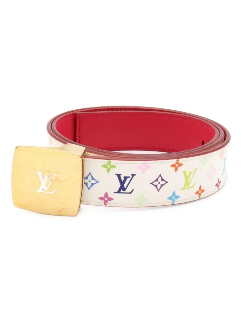 Louis Vuitton Monogram Multicolor Ceinture Carre Belt Leather Blanc White 85